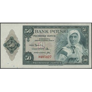 50 zloty, 20.08.1939; H series, numbering 485427; Luco...