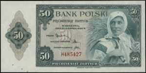 50 zloty, 20.08.1939; H series, numbering 485427; Luco...