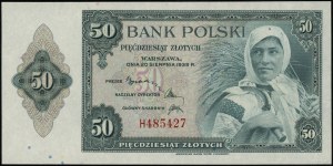50 złotych, 20.08.1939; seria H, numeracja 485427; Luco...