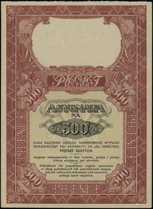 Prípis na 500 zlotých, bez dátumu (1939); séria A, č...