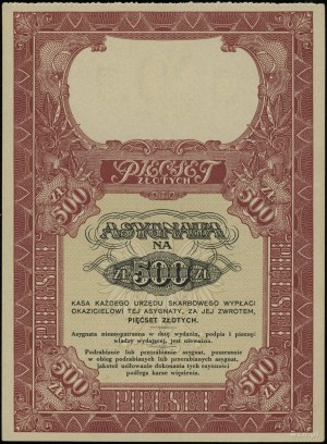 Attribution de 500 zlotys, sans date (1939) ; série A, numéro...