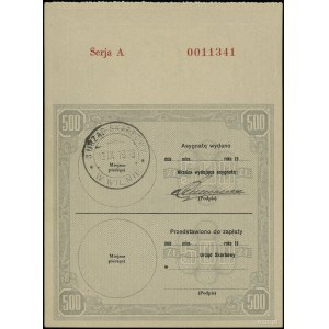 Assegnazione per 500 zloty, senza data (1939); serie A, nume...