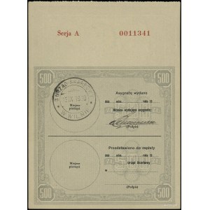 Assignment for 500 zlotys, no date (1939); series A, nume...