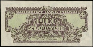 5 złotych, 1944; w kluazuli OBOWIĄZKOWE, seria zastępcz...