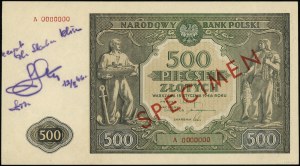 500 zloty, 15.01.1946; series A, numbering 0000000; cz...