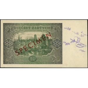 500 zloty, 15.01.1946; series A, numbering 0000000; cz...