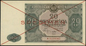 20 zlatých, 15.05.1946; série A, číslování 1234567, dvě...