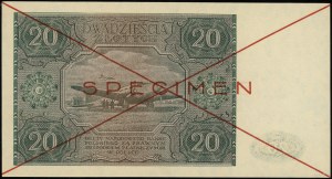 20 zloty, 15.05.1946; series A, numbering 1234567, two...