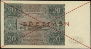 20 złotych, 15.05.1946; seria A, numeracja 1234567, dwu...