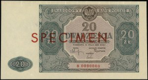 20 zlatých, 15.05.1946; série B, číslování 0000000, poz...