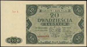 20 zloty, 15.07.1947; series A, numbering 0000000; Luc...