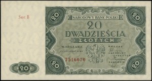 20 złotych, 15.07.1947; seria B, numeracja 7516670; Luc...