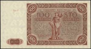 100 złotych, 15.07.1947; seria F, numeracja 7231787; Lu...