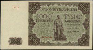 1000 zlatých, 15.07.1947; série A, číslování 0000000; ...