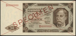 10 złotych, 1.07.1948; seria D, numeracja 0000000, czer...