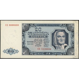20 zloty, 1.07.1948; CE series, numbering 0000000 / 51....