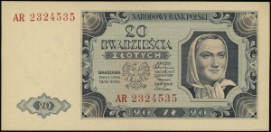 20 zloty, 1.07.1948; AR series, numbering 2324535; Luc...