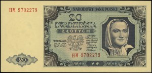 20 złotych, 1.07.1948; seria HM, numeracja 9702279, pap...