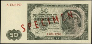 50 zlatých, 1.7.1948; séria A 1234567 / 8901234, červená...