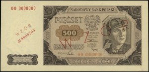 500 złotych, 1.07.1948; seria OO, numeracja 0000000, do...
