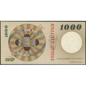 1,000 zloty, 29.10.1965; series A, numbering 0000000, ...