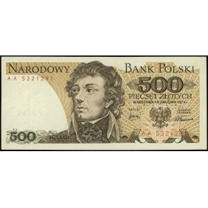 500 zloty, 16.12.1974; rare initial AA series, nu...
