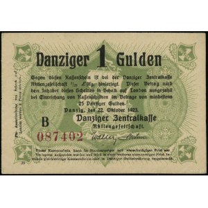 1 gulden, 22.10.1923; seria B, numeracja 087402, bez st...