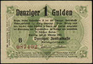 1 gulden, 22.10.1923; séria B, číslovanie 087402, bez st...