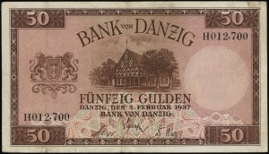 50 Gulden, 5.02.1937; Serie H, Nummerierung 012700; Jabl...