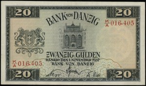 20 guldenov, 1.11.1937; séria K/A, číslovanie 016405; Ja...