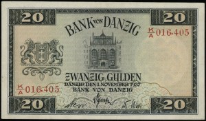 20 guldenů, 1.11.1937; série K/A, číslování 016405; Ja...