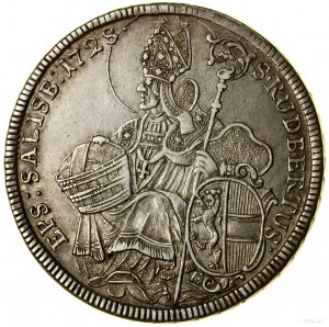 Thaler, 1728, Salzburg; Av: Hat with bracken, below....