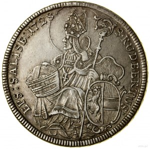 Thaler, 1728, Salzburg; Av: klobúk so zátvorkami, pod....
