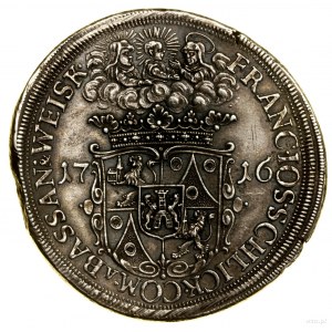 Thaler, 1716, Praha; Av: Korunovaný, pětipolní štít....