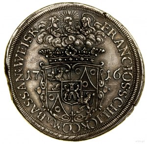 Thaler, 1716, Praha; Av: Korunovaný, pětipolní štít....