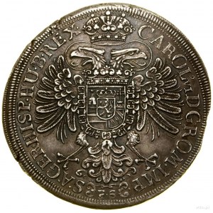 Thaler, 1716, Praha; Av: Korunovaný, pětipolní štít....