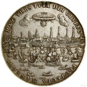 10 dukátov (strieborný odtlačok), 1653; Av: Panoráma Hamb...