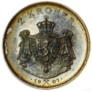 2 korony, 1907, Kongsberg; Niepodległość Norwegii, wari...