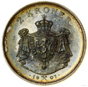 2 crowns, 1907, Kongsberg; Norwegian independence, wari...