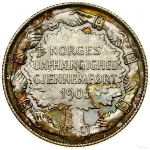 2 couronnes, 1907, Kongsberg ; Indépendance norvégienne, vari...