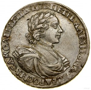 Ruble, 1719 OK, Moscow; Av: Bust of tsar in armor in pr...