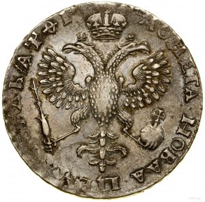 Ruble, 1719 OK, Moscow; Av: Bust of tsar in armor in pr...