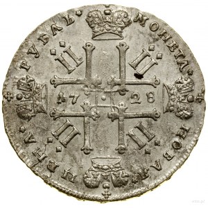 Rubľ, 1728, Kadaševskij dvor (Moskva); na averze mince je...