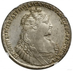 Rubel, 1737, Moskva; portrét panovníka se třemi perlami....