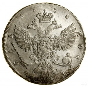 Rubel, 1738, Petrohrad; portrét petrohradského typu, ...