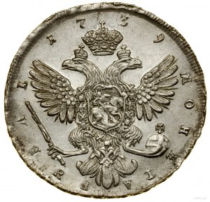 Rubel, 1739, Petrohrad; portrét petrohradského typu, ...