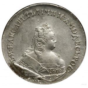 Ruble, 1742 СПБ, St. Petersburg; at the end of the obverse legend dw...