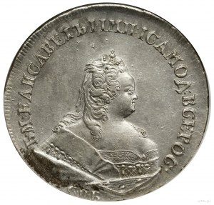 Ruble, 1742 СПБ, St. Petersburg; at the end of the obverse legend dw...