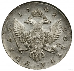 Ruble, 1742 СПБ, St. Petersburg; at the end of the obverse legend dw...