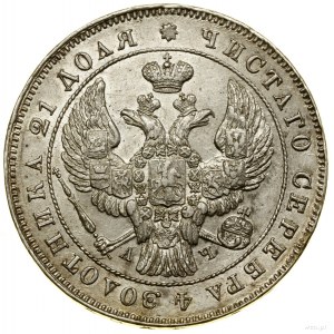 Ruble, 1843 СПБ АЧ, St. Petersburg; the tail of the Eagle composed of wild...